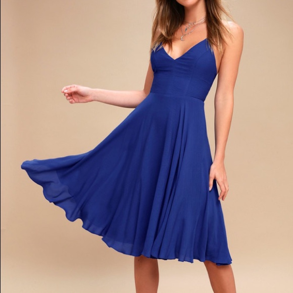 LULUS, Troulos Royal Blue Lace-Up Midi Dress